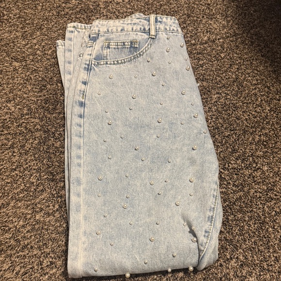 Light Blue Pearl Embellished Women Jeans - Picture 1 of 2